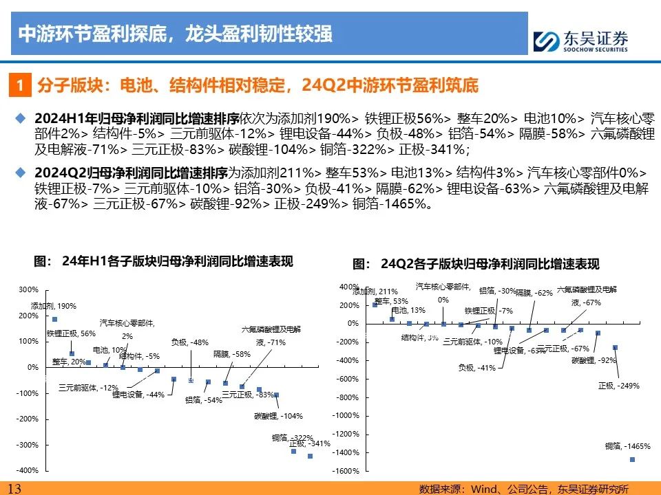 【东吴电新】电动车24Q2财报总结：整车与电池环节依然强势，龙头穿越周期