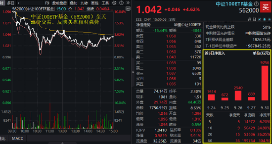 “宁王”天量暴涨18.7%！新经济龙头股再掀涨停潮，中证100ETF基金（562000）喜提“十连涨”，再创历史新高