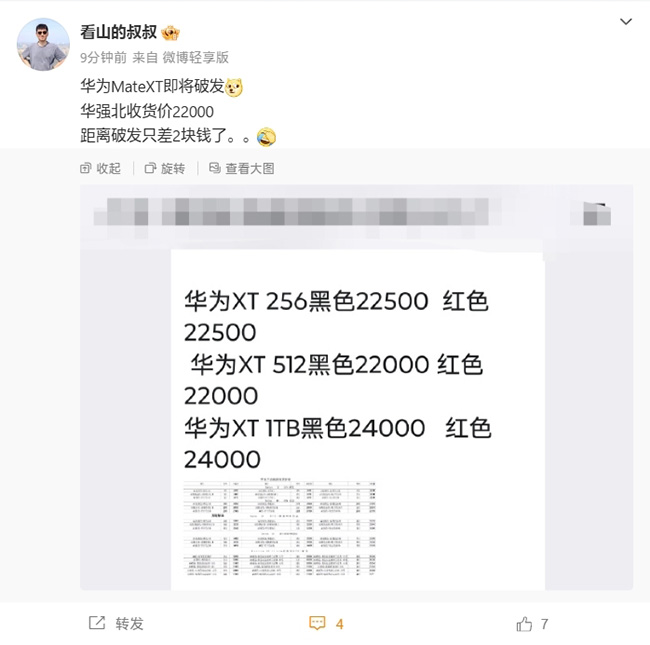 华为Mate XT热度渐消 目前回收价已十分接近首发价